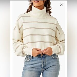 Free People Paulie Sweater / Moonbeam Brown White Combo Size XS Oversized Fit